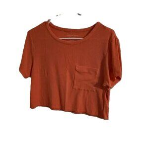 American Eagle Soft and Sexy Pinky Orange Cropped Ribbed Shirt with‎ Pocket- S